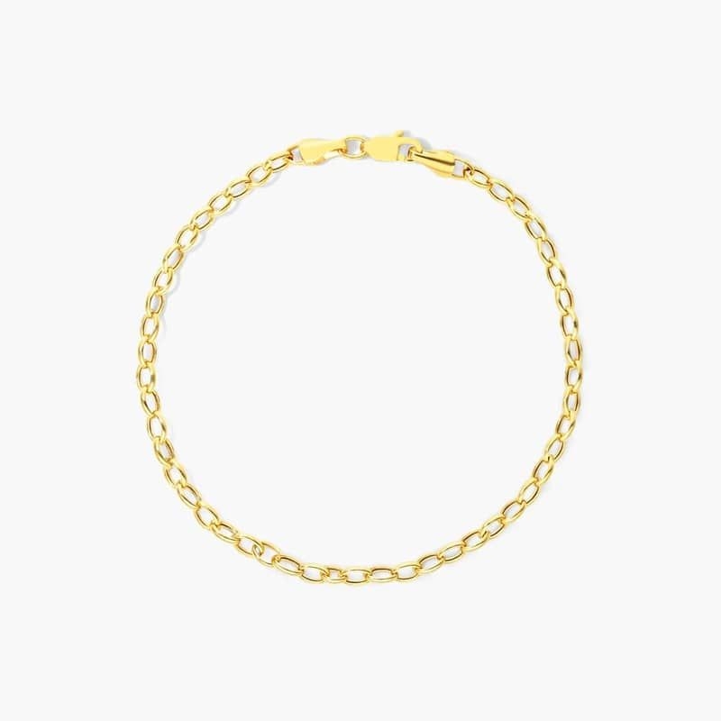 14K Yellow Gold 3.2mm Oval Rolo Chain Bracelet - 7 inches