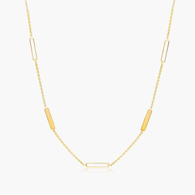 14K Yellow Gold White Enamel Bar Necklace