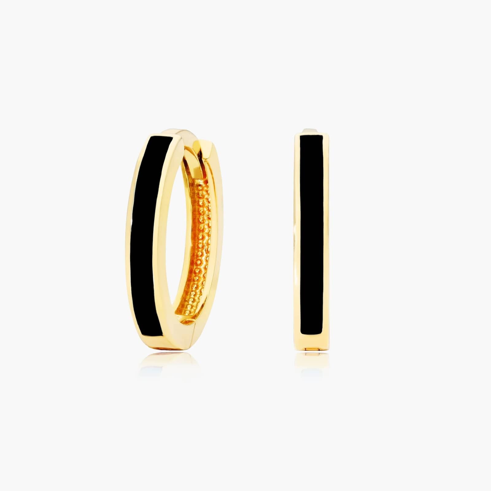 14K Yellow Gold/ Black Onyx fashion hoop earrings