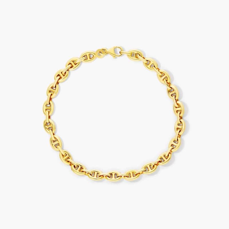 14K Yellow Gold 5.4mm Light Puffed Mariner Chain Bracelet