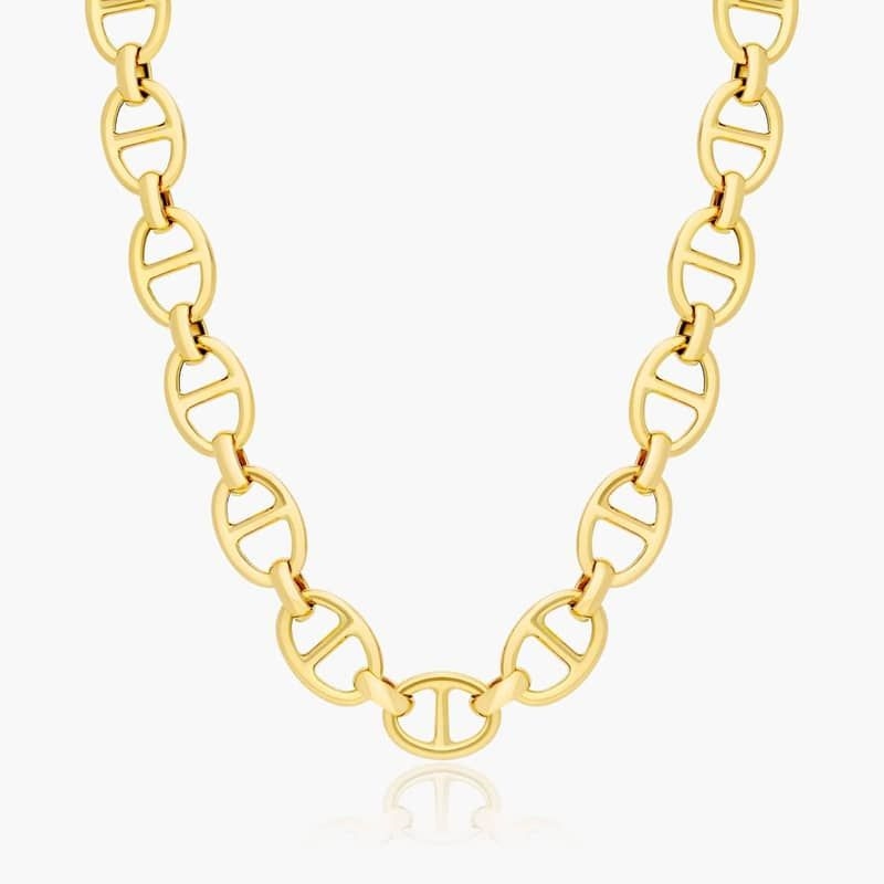 4.5mm 14K Yellow Gold Solid Men's Flat Mariner Chain Necklace