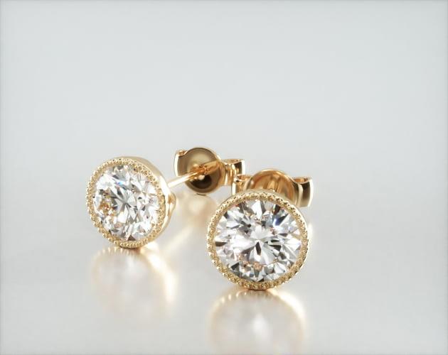 18K Yellow Gold Milgrain Bezel Diamond Stud Earrings (Mounting)