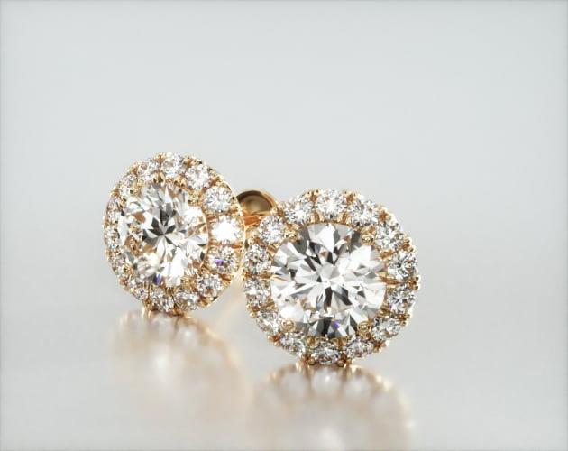 earrings, diamond stud earrings, 14k yellow gold halo diamond stud