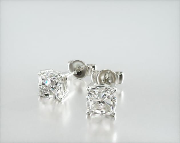 14K White Gold Cushion Shape Diamond Stud Earrings (Mounting)