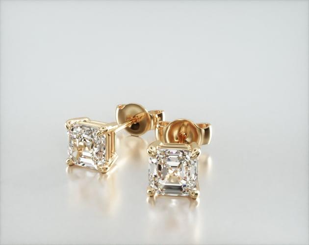 14K Yellow Gold Asscher Cut Shape Diamond Stud Earrings (Mounting)