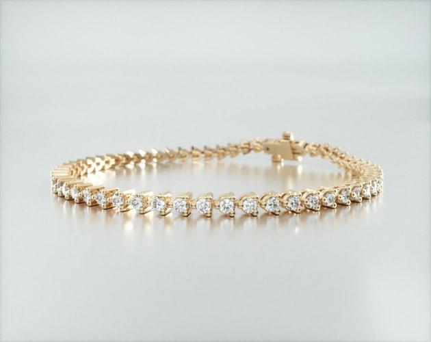 bracelets, tennis bracelets, 14k yellow gold three prong diamond tennis bracelet 2 ctw f g vs1