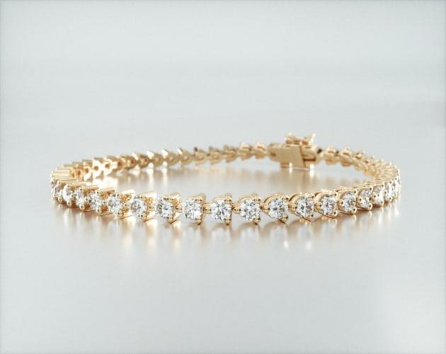 bracelets, tennis bracelets, 14k yellow gold three prong flower clasp diamond tennis bracelet 4