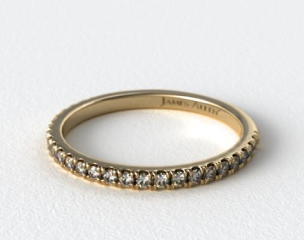 14K Yellow Gold Slightly Curved Round Diamond Wedding Ring