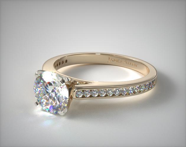 14K Yellow Gold Thin Channel Set Round Shaped Diamond Engagement Ring