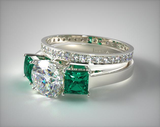 1116014019W | Three Stone Carre Cut Emerald Engagement ... (630 x 500 Pixel)