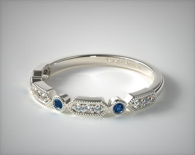 Blue Sapphire And Diamond Arrow Shape Wedding Ring Platinum 14827p