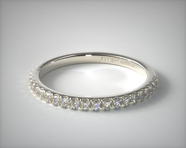 14K White Gold Slightly Curved Round Diamond Wedding Ring
