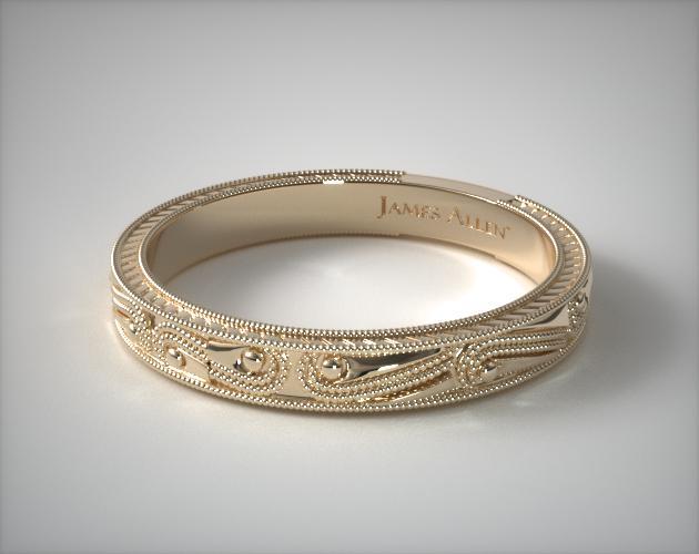 18K Yellow Gold Engraved Wedding Band