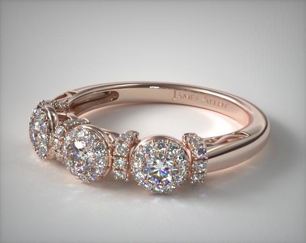 14K Rose Gold Three Stone Sunburst Wedding Ring