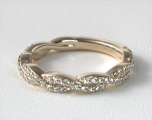 14K Yellow Gold Twisted Pavé Leaf Matching Wedding Ring
