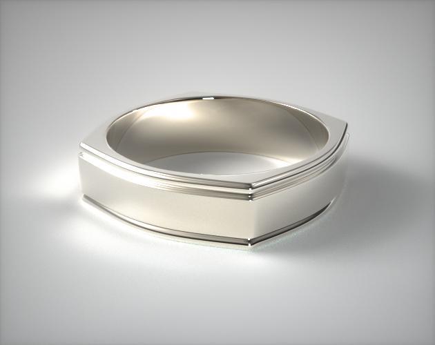 14K White Gold 7mm Squared Groove Comfort Fit Wedding Band
