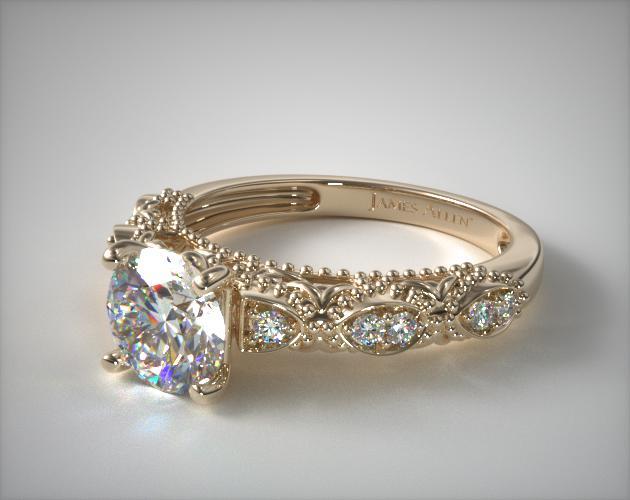 18K Yellow Gold Beaded Open Span Diamond Engagement Ring