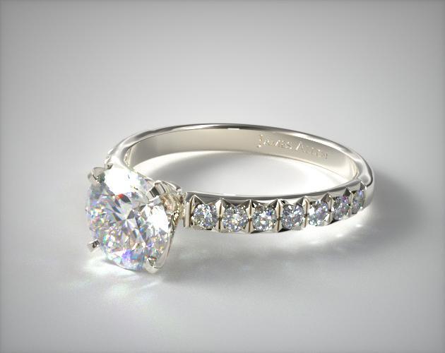 14K White Gold Pavé Four Prong Diamond Engagement Ring