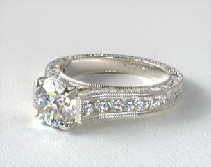 Platinum Hand Engraved Channel Set Round Diamond Engagement Ring