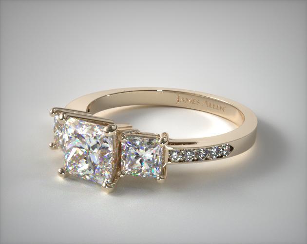 Three Stone Princess and Pave Engagement Ring | 18K Yellow Gold | 17133Y