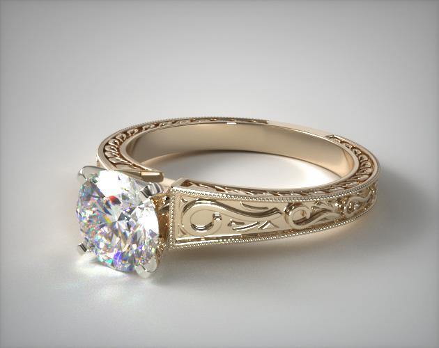 14K Yellow Gold Engraved Reverse Taper Diamond Engagement Ring17191y14