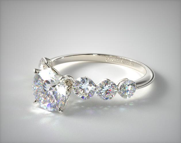 14K White Gold Scalloped Shared Prong Engagement Ring