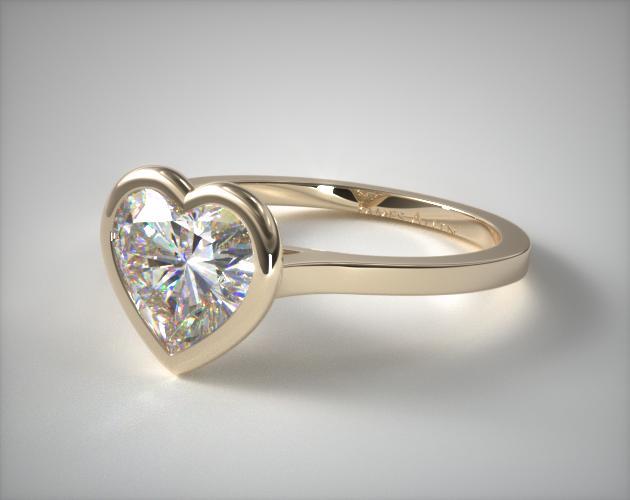 18K Yellow Gold Bezel Solitaire Engagement Ring (Heart Center)