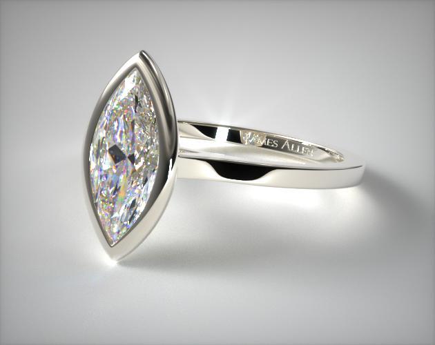 14K White Gold Bezel Solitaire Engagement Ring (Marquise Center)