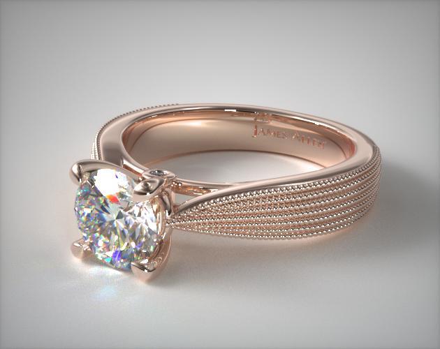 Engagement Rings Solitaire 14k Rose Gold Reverse Taper Modern Engagement Rings Solitaire 14k Rose Gold Reverse Taper Modern Milgrain Ring Item 63313