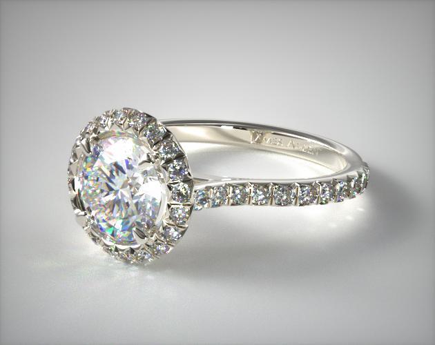 Platinum Pavé Halo Engagement Ring (Round Center)