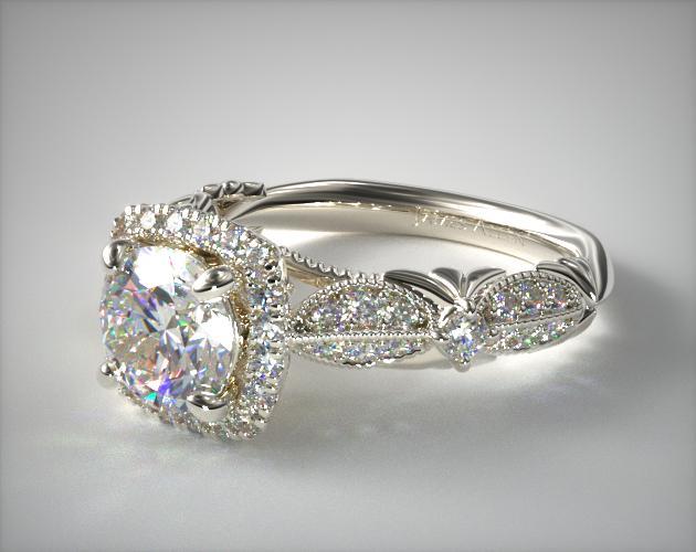 14K White Gold Pavé Arch Diamond Engagement Ring