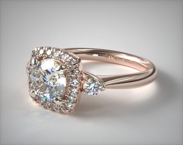 14K Rose Gold Sidestone Halo Diamond Engagement Ring