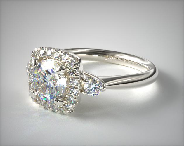 14K White Gold Sidestone Halo Diamond Engagement Ring