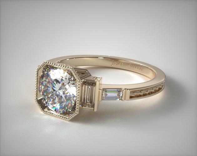 14K Yellow Gold Engraved Basket Engagement Ring