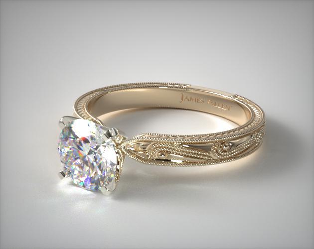 Engraved Solitaire Engagement Ring 18K Yellow Gold 17488Y