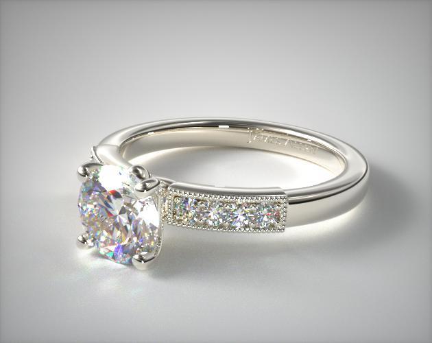 14k White Gold Vintage Look Fancy Pave Diamond Milgrain Wedding Ring Band main image 0