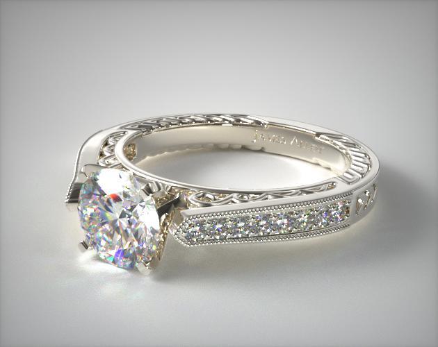 0.81 Carat K-SI2 Very Good Cut Round Diamond Pavé Scroll Diamond Engagement Ring