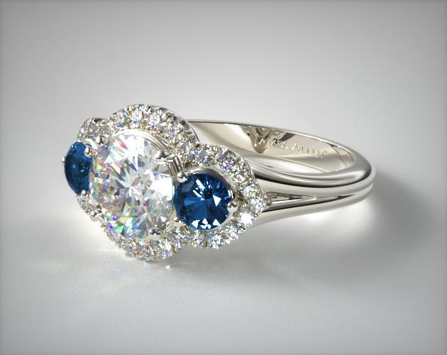 14K White Gold Three Stone Pavé Frame Engagement Ring-17632w14