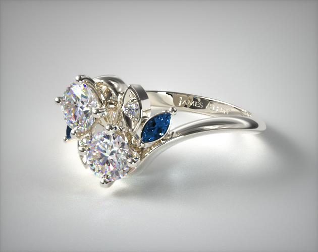 14K White Gold Twin Diamond Engagement Ring