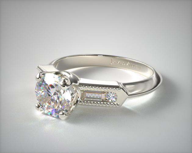 14K White Gold Art Deco Inspired Baguette Engagement Ring
