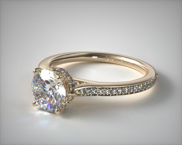 14K Yellow Gold Pavé Adorned Cathedral Engagement Ring