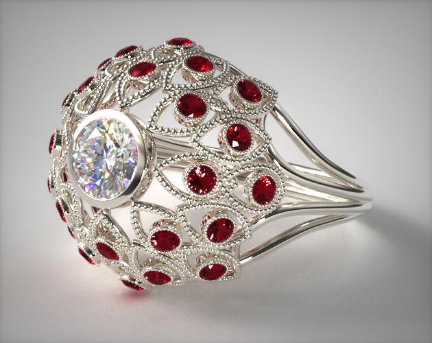 14K White Gold Ruby Firework Engagement Ring17914w14