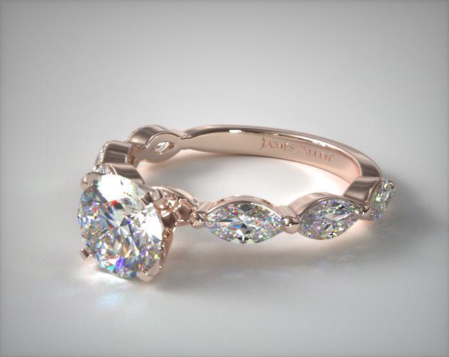 engagement rings, side stones, 14k rose gold east west marquise diamond