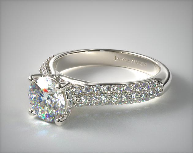 14K White Gold Triple Row Pav Cathedral Engagement Ring