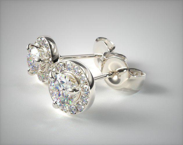 Fine Jewelry Design Your Own Studs 18k White Gold Pair Of Handmade Fine Jewelry Design Your Own Studs 18k White Gold Pair Of Handmade Diamond Pave Halo Frame Settings Item 17229