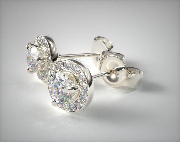 18K White Gold Pair of Ladies Round Brilliant Diamond Pavé Frame Earrings (0.50 CTW.)