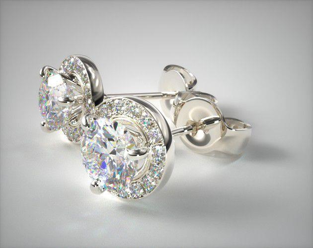 Platinum Round Brilliant Diamond Pavé Frame Earrings (0.75 CTW.)