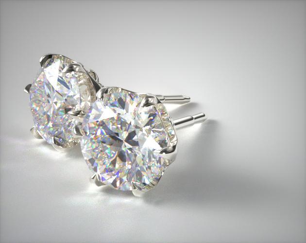 18K White Gold Handmade Six Prong Scalloped Basket Earrings 1.00 CTW 27003wd1