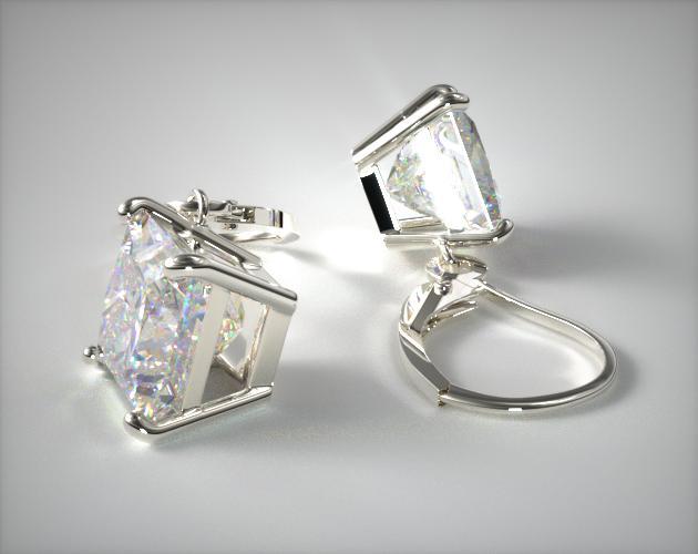 18k White Gold Leverback Dangle Princess Cut Earring Settings