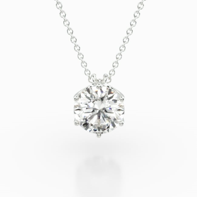 This design is nothing short of stunning, made to accent the beauty of the round brilliant diamond of your choice by using 6 prongs and a scalloped basket. This pendant comes on an 18 inch chain with a lobster clasp. Perfect for the diamond or gemstone of your choice. Center diamond or gemstone purchase required